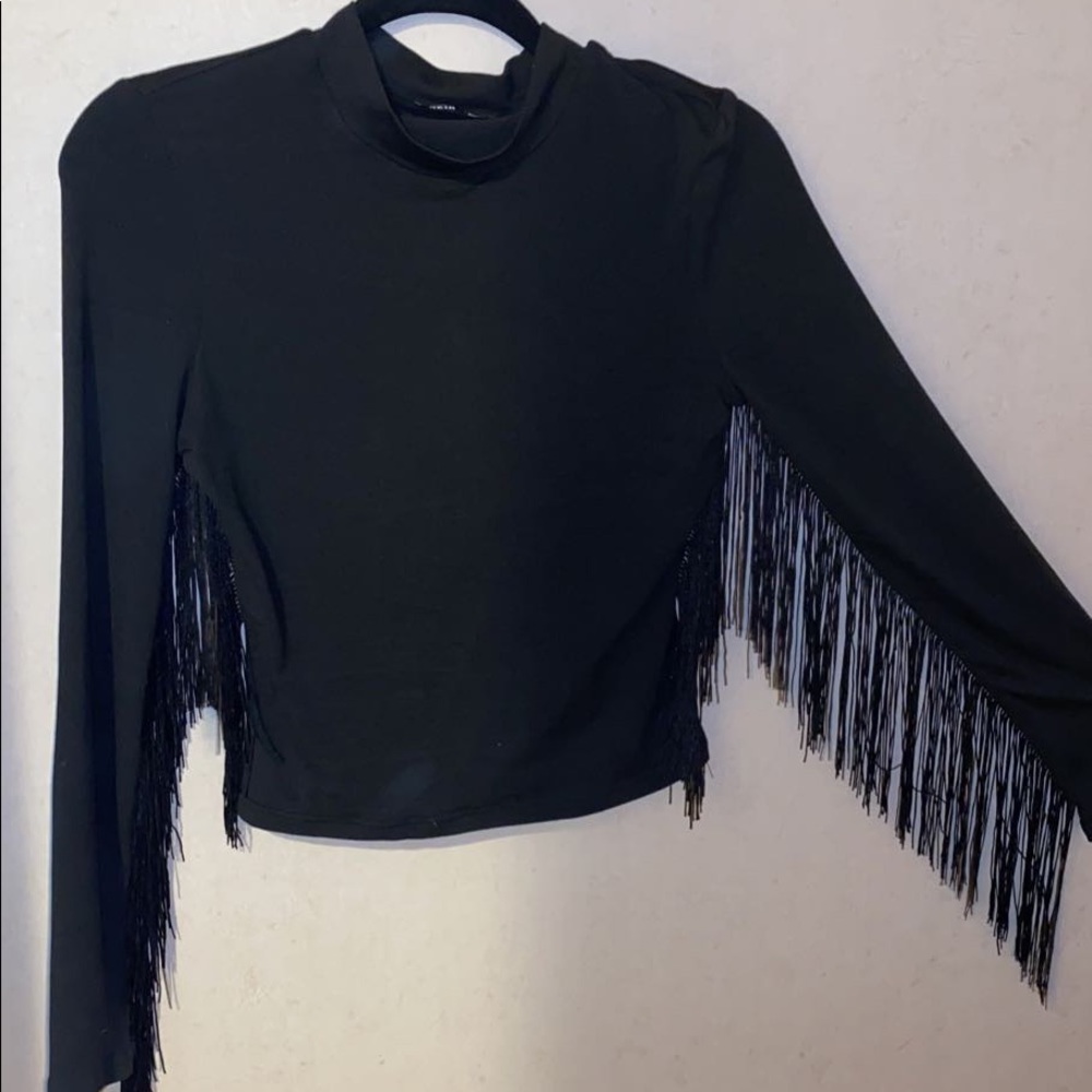 Black fringe crop top